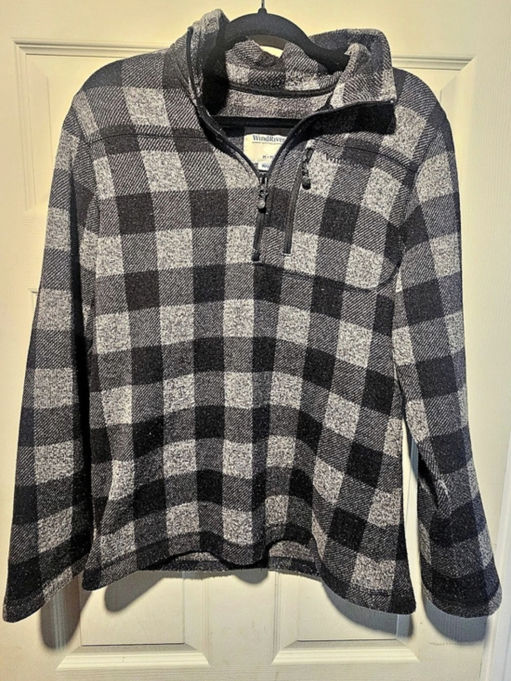 WindRiver T-Max Heat Buffalo Plaid Quarter-Zip Fleece Pullover Black & Gray